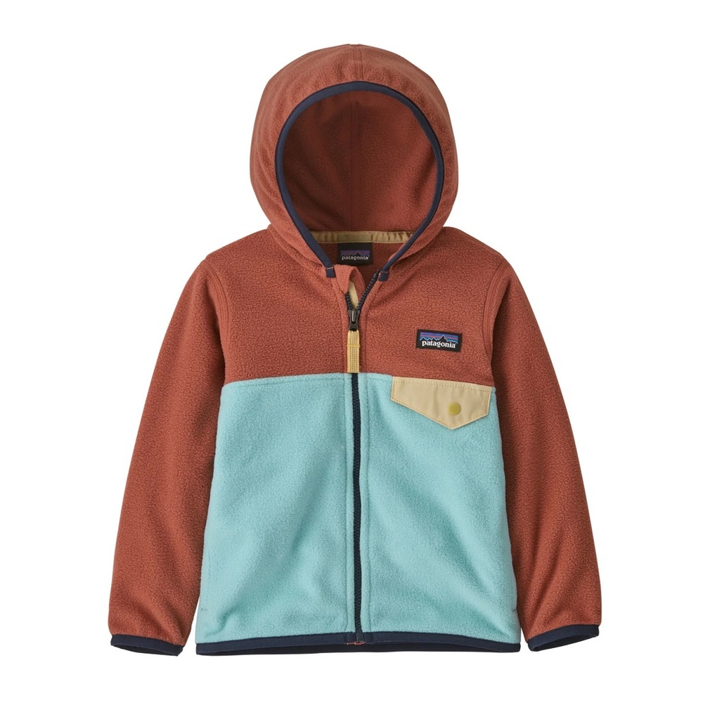 Patagonia Toddler's Fleece Hoodie - Rust and Aqua